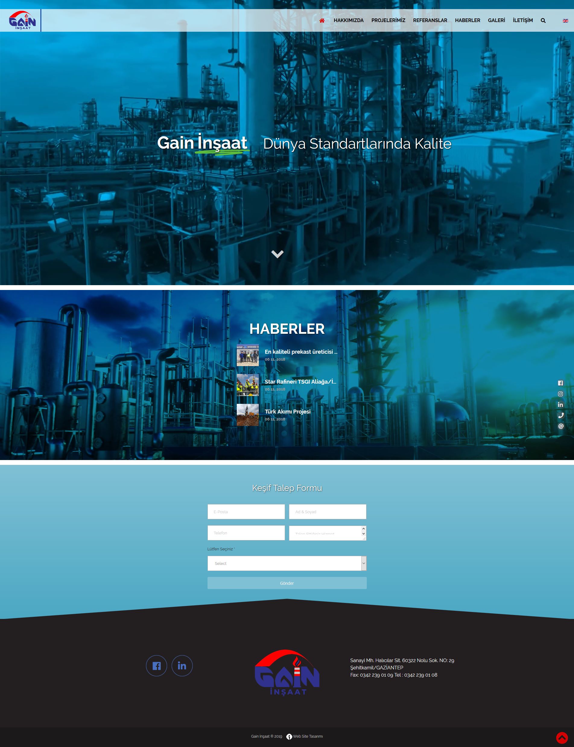 Gain İnşaat web sitesi ana sayfa tasarımı