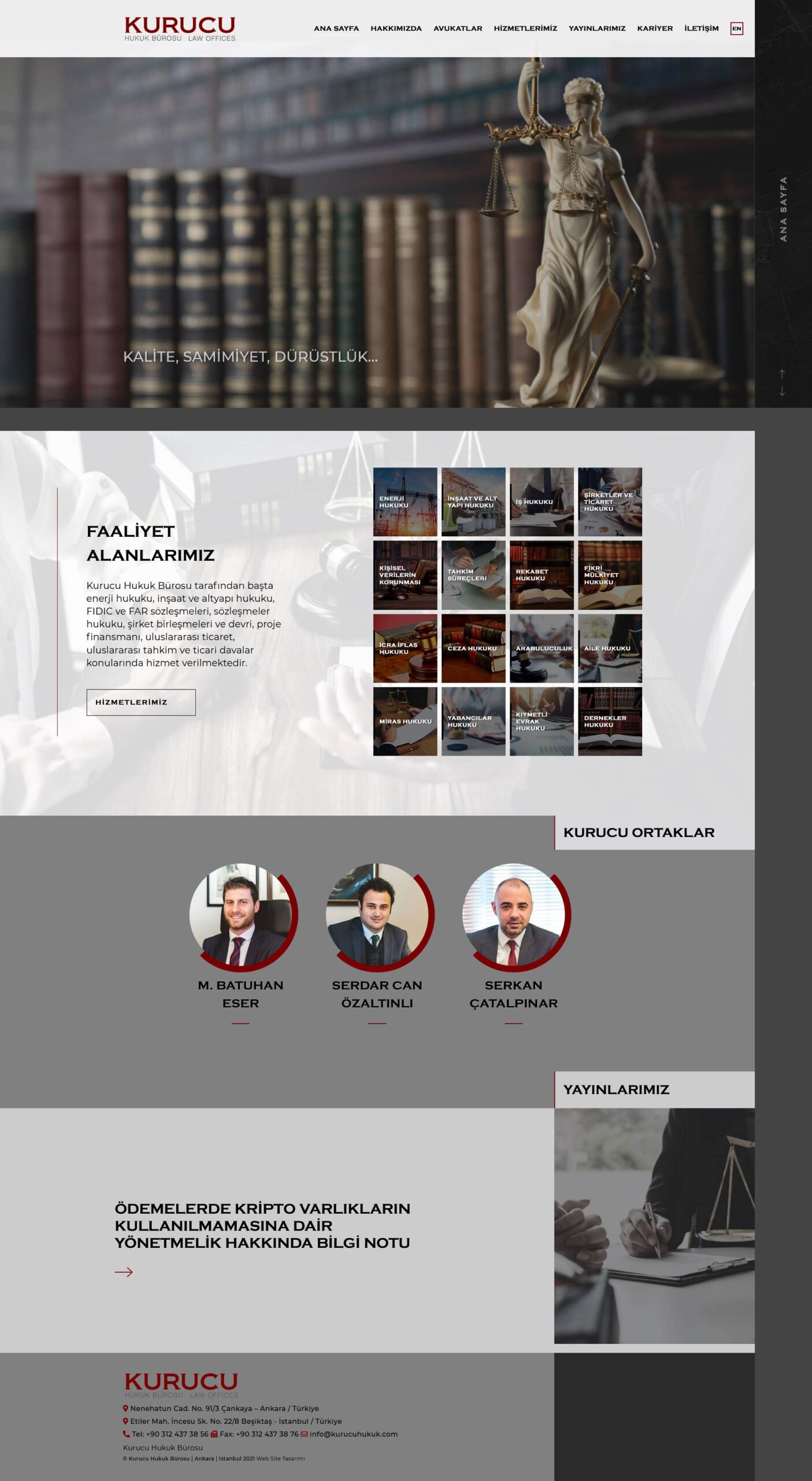 Kurucu Hukuk web sitesi ana sayfa tasarımı