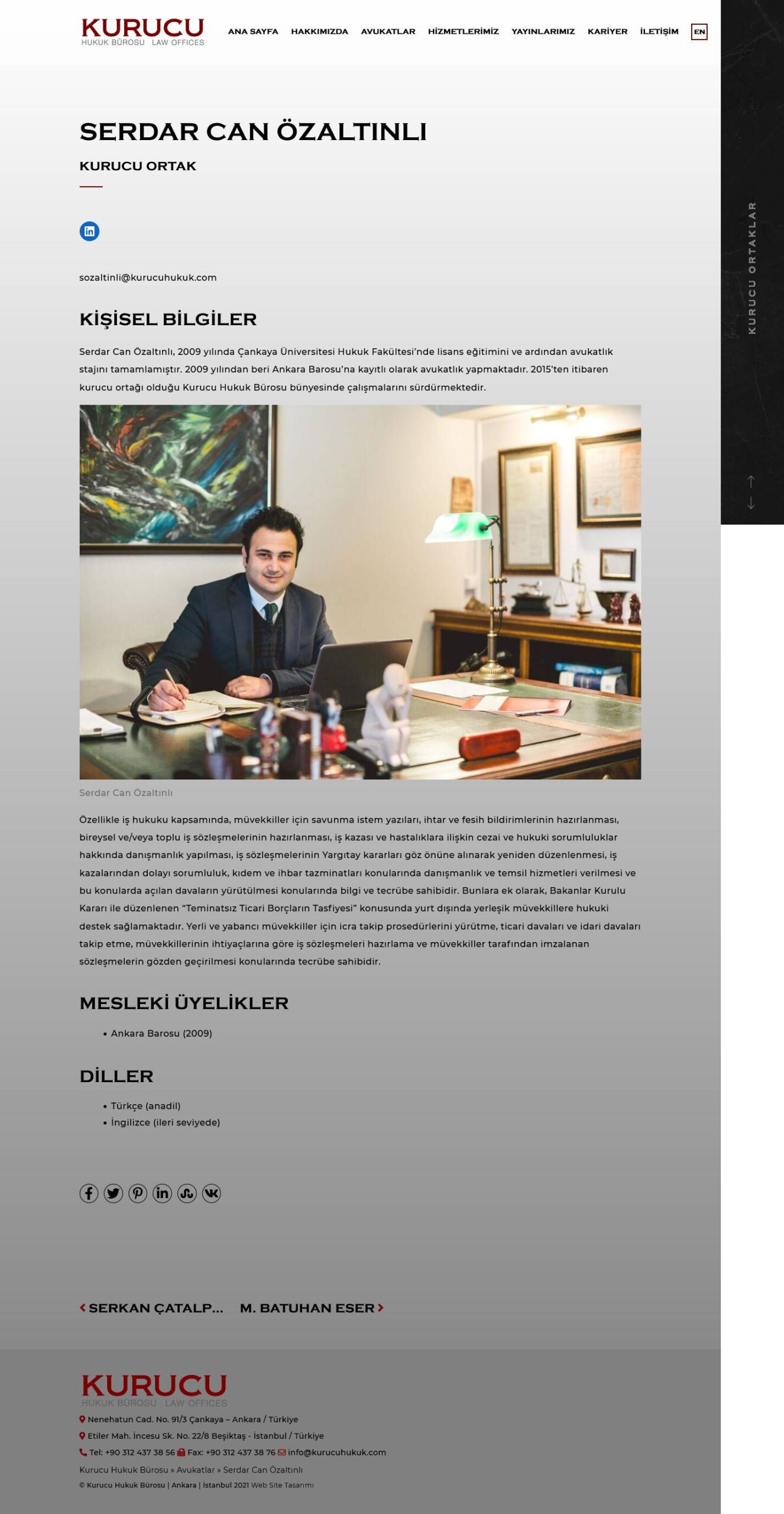 Kurucu Hukuk web sitesi avukat sayfası tasarımı