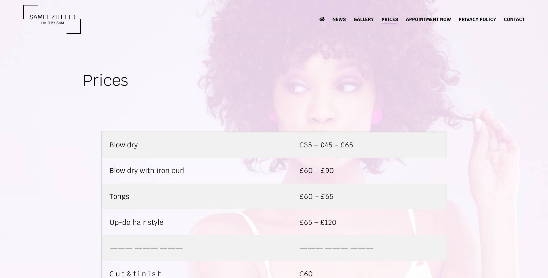 Sametzili Kuaför web site fiyatlar sayfası tasarımı