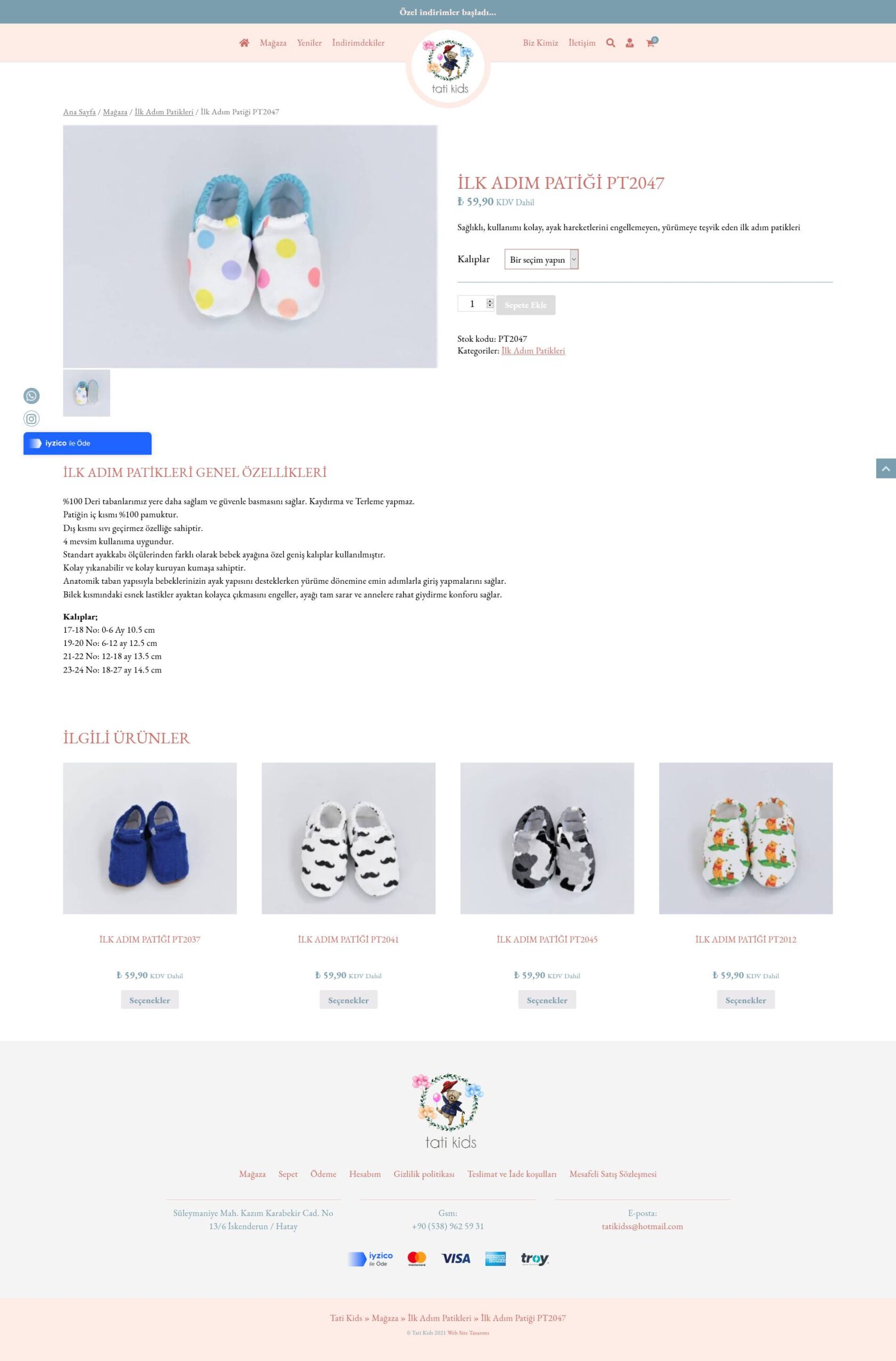 Tatikids E-ticaret sitesi ürün sayfası tasarımı